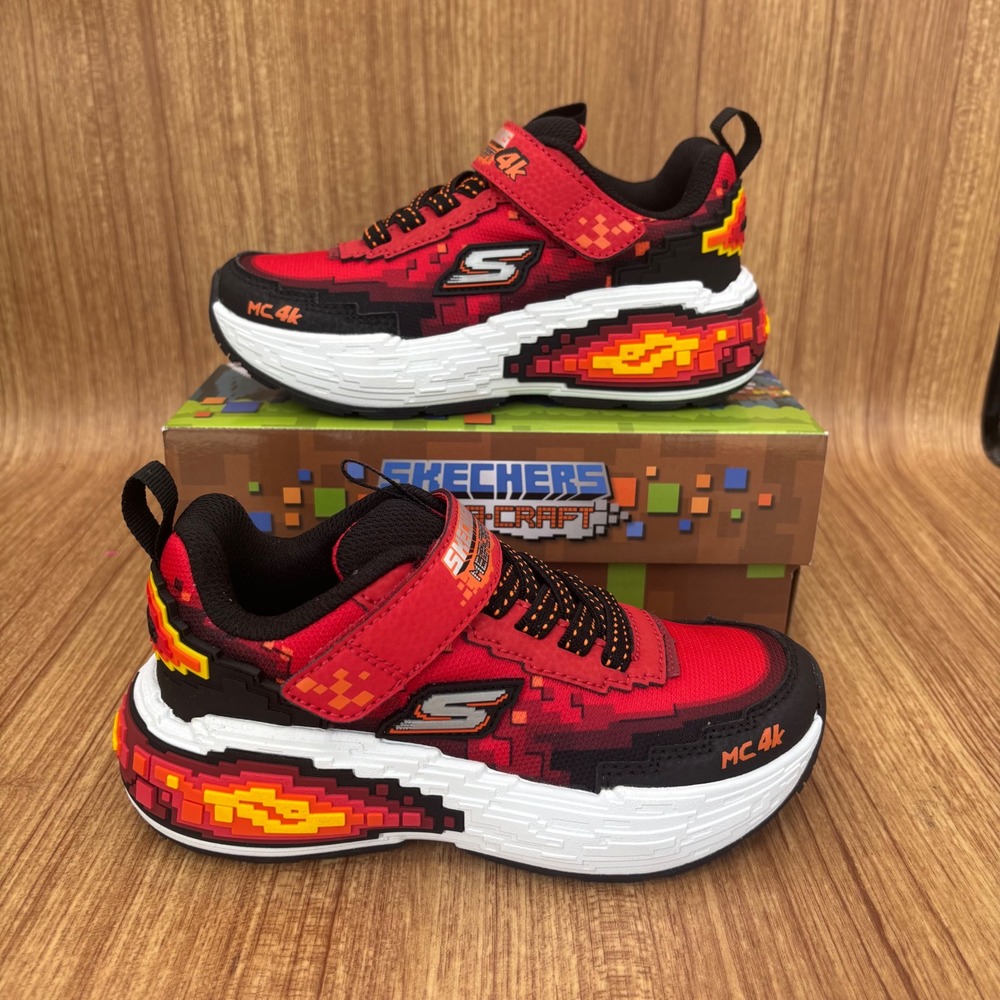Skechers Mega-Craft 2.0 Kids Size 11 Red Black Pixel Gamer Sneakers 400000L